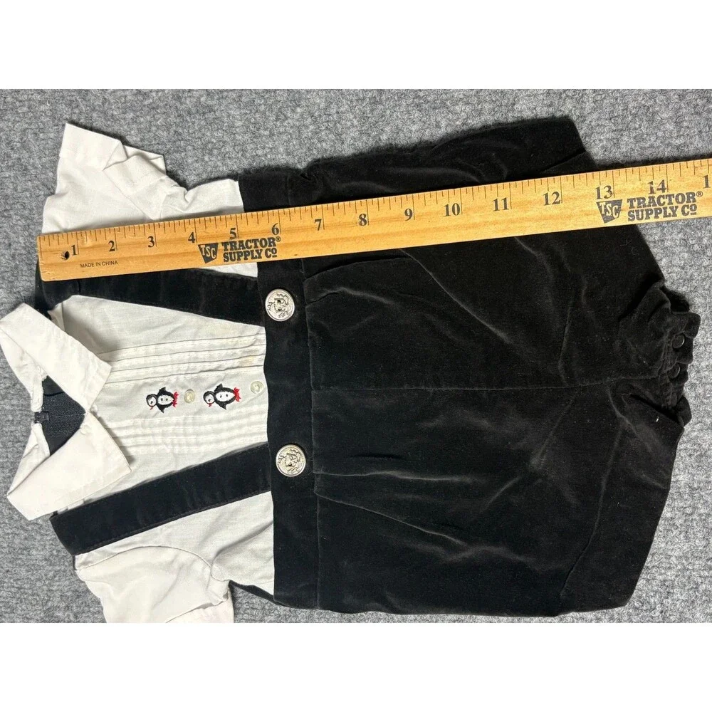 Vintage Penguin Outfit Boys 6 - 9 M Month Baby Velvet Early 90s Embordered